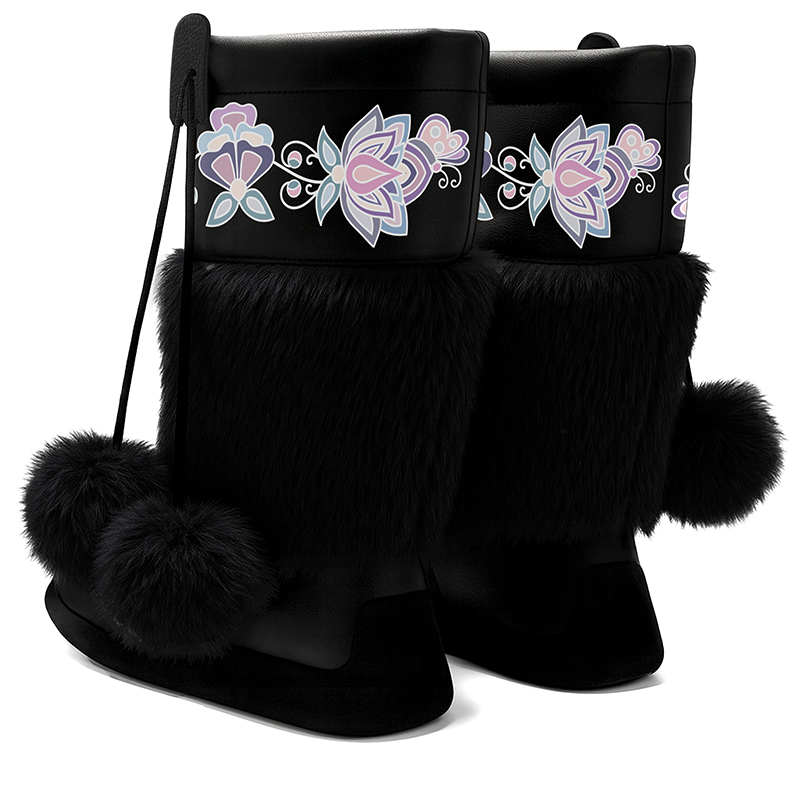 Snow Petal Spirit Real Black Leather MocLux Calf with Fur