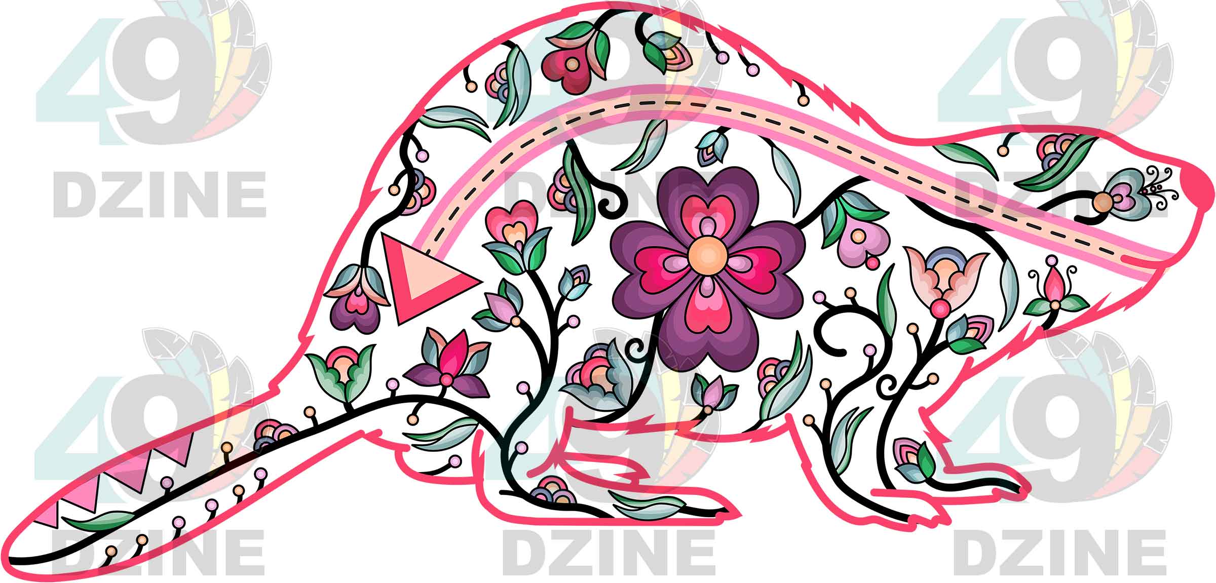 Beaver Floral Animals 02 Various Sizes