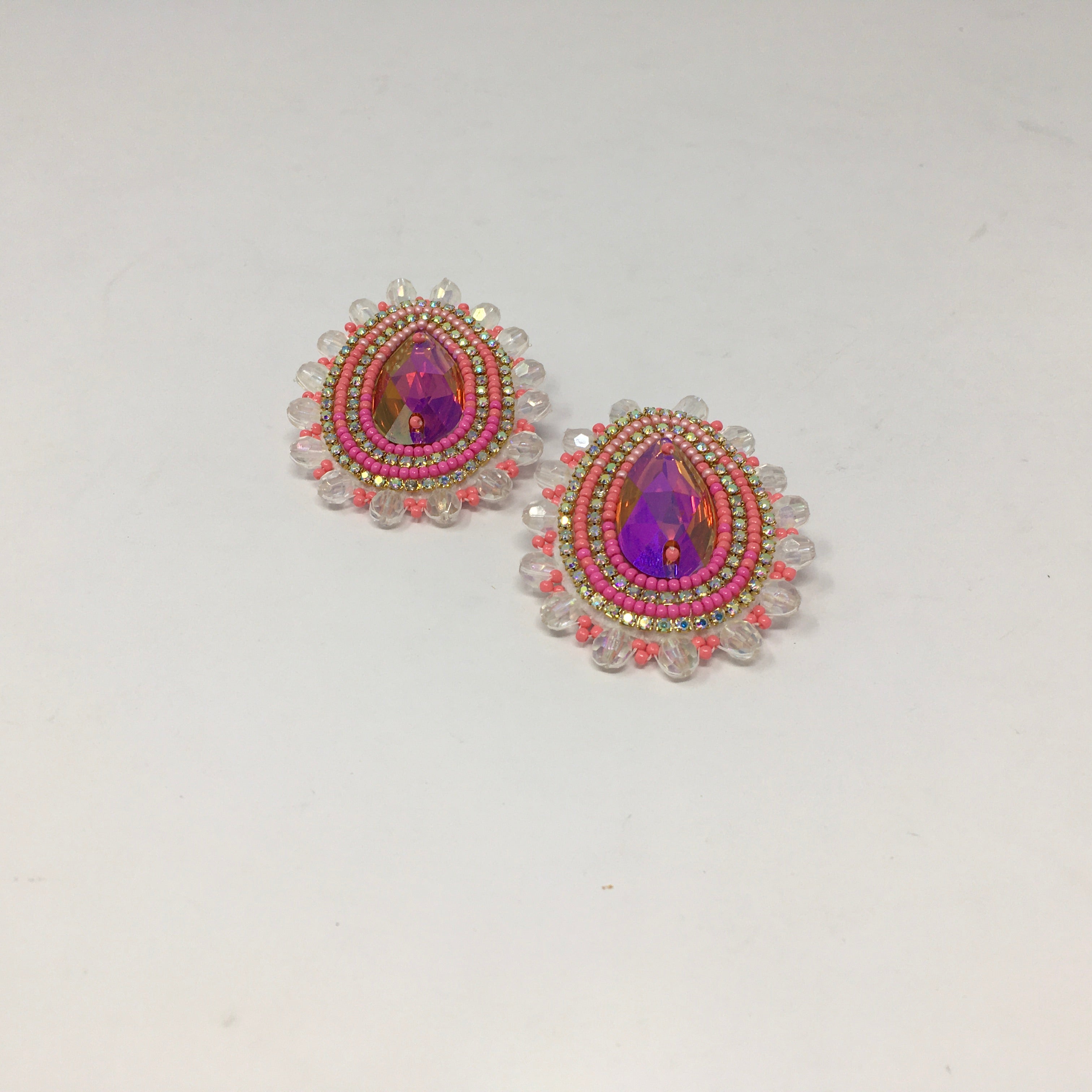 Meg Sheridan Pink Gem Oval Earrings