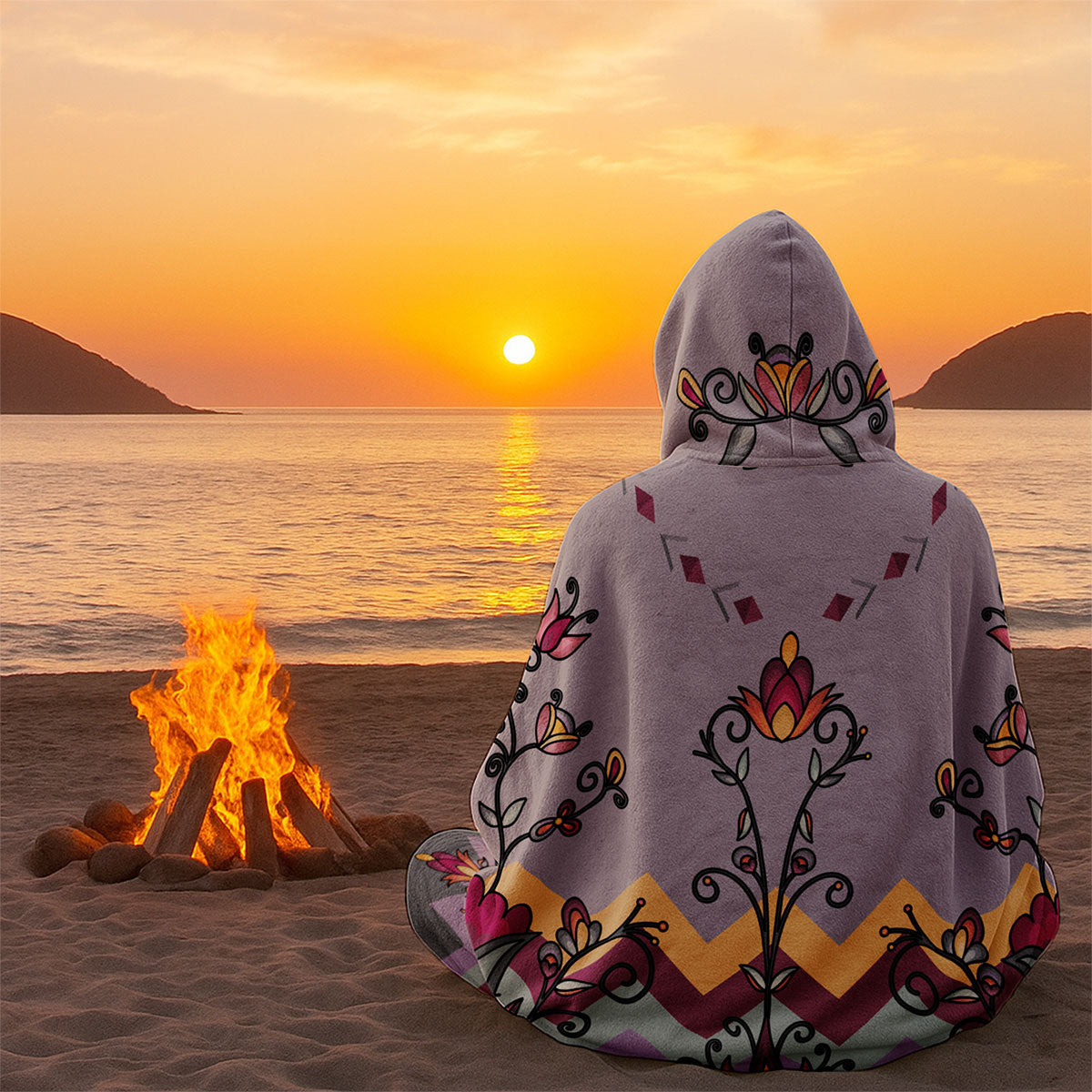 Crimson Drift Petals Hooded Blanket