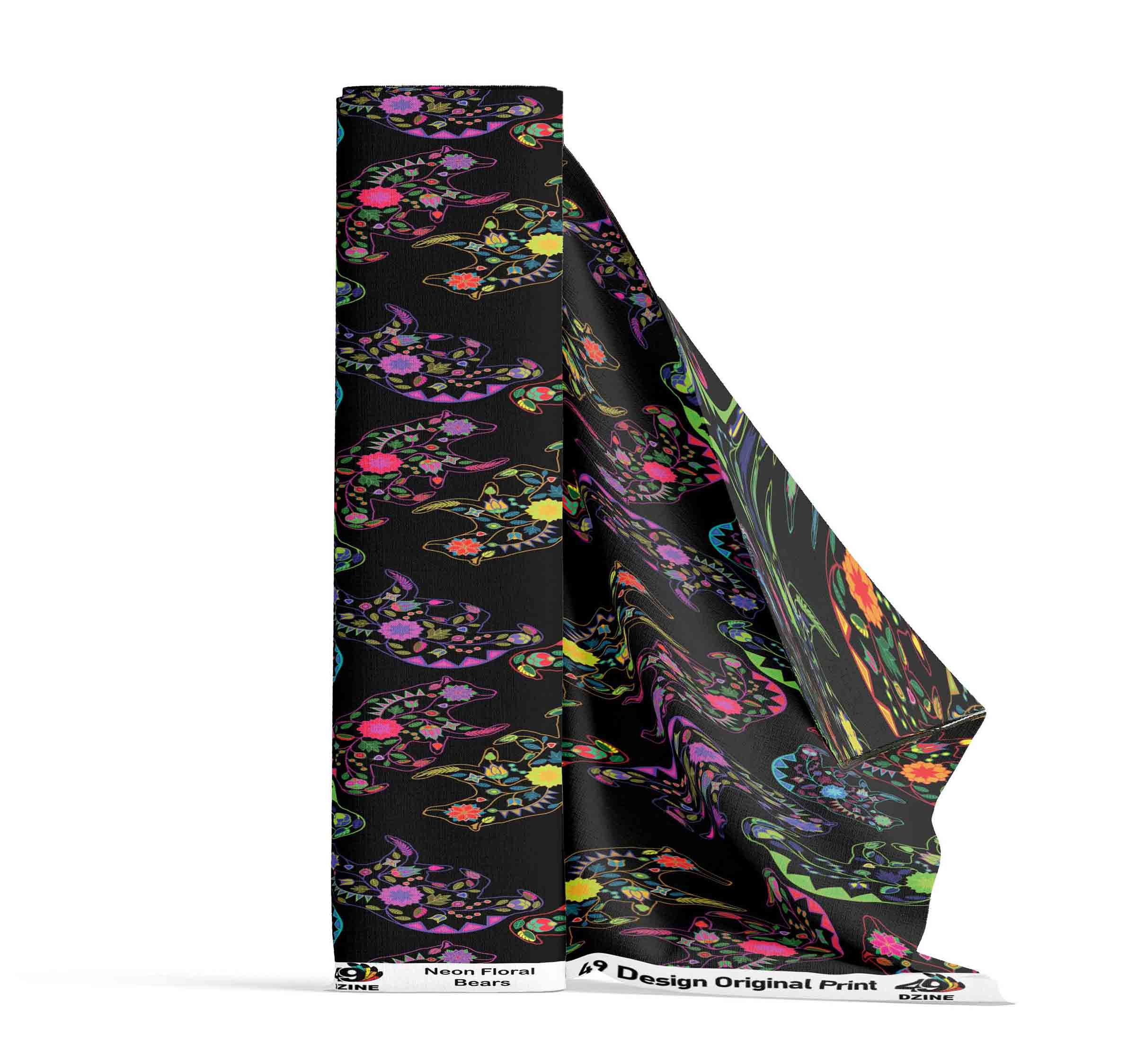 Neon Floral Bears Cotton Poplin