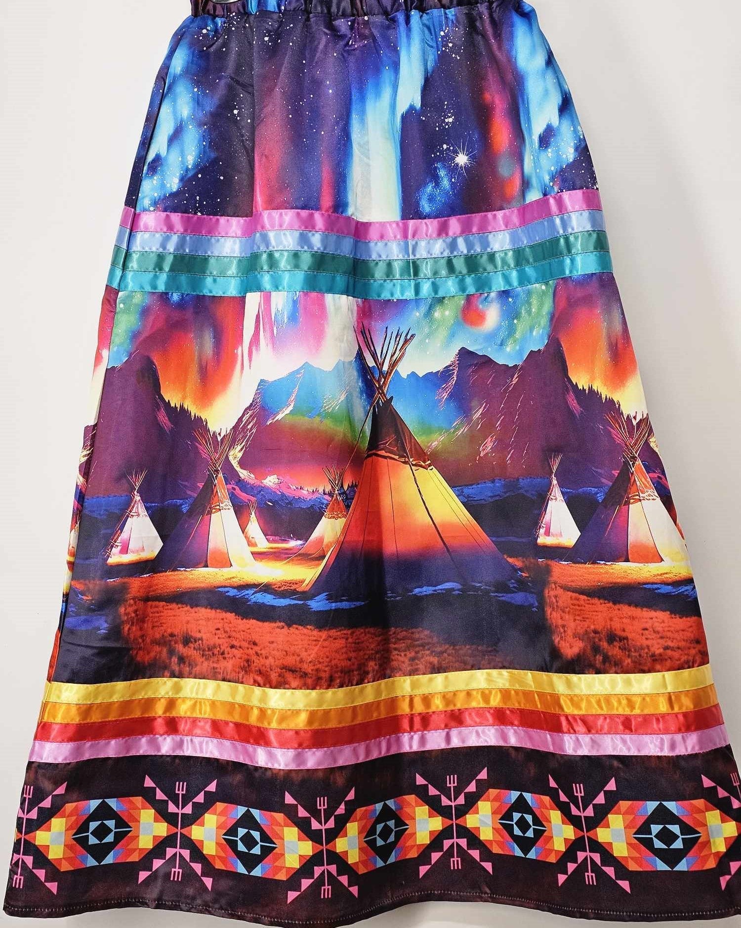 Northern Lights Tipi Ribbon Skirt with Pockets and Underskirt Lining