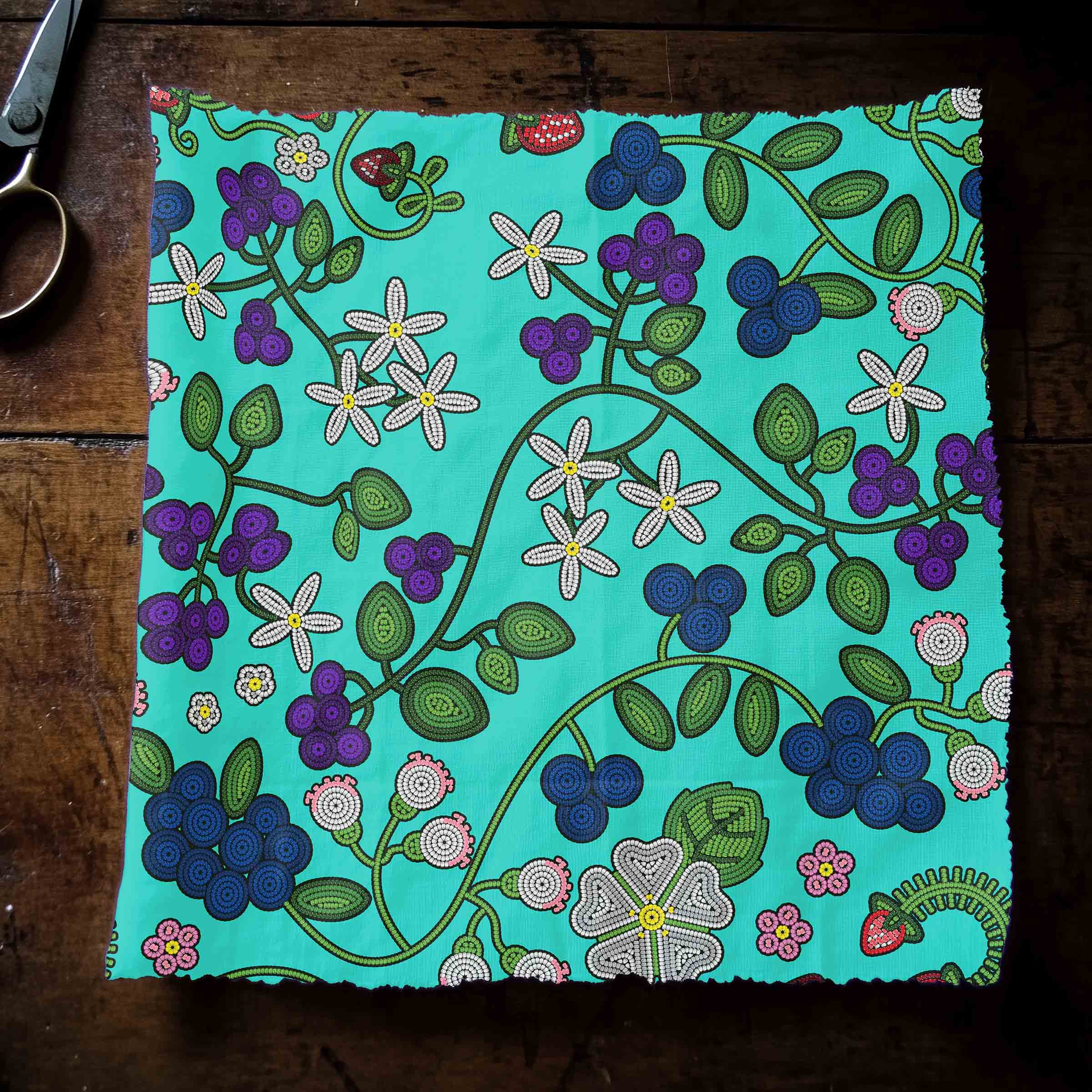 Grandmother's Stories Turquoise Cotton Poplin