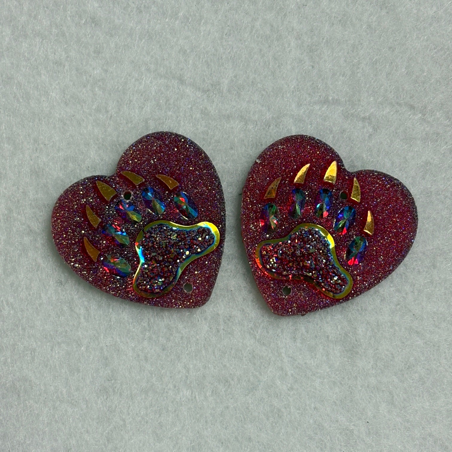 Heart Bear Claw Cabochons Set of 2