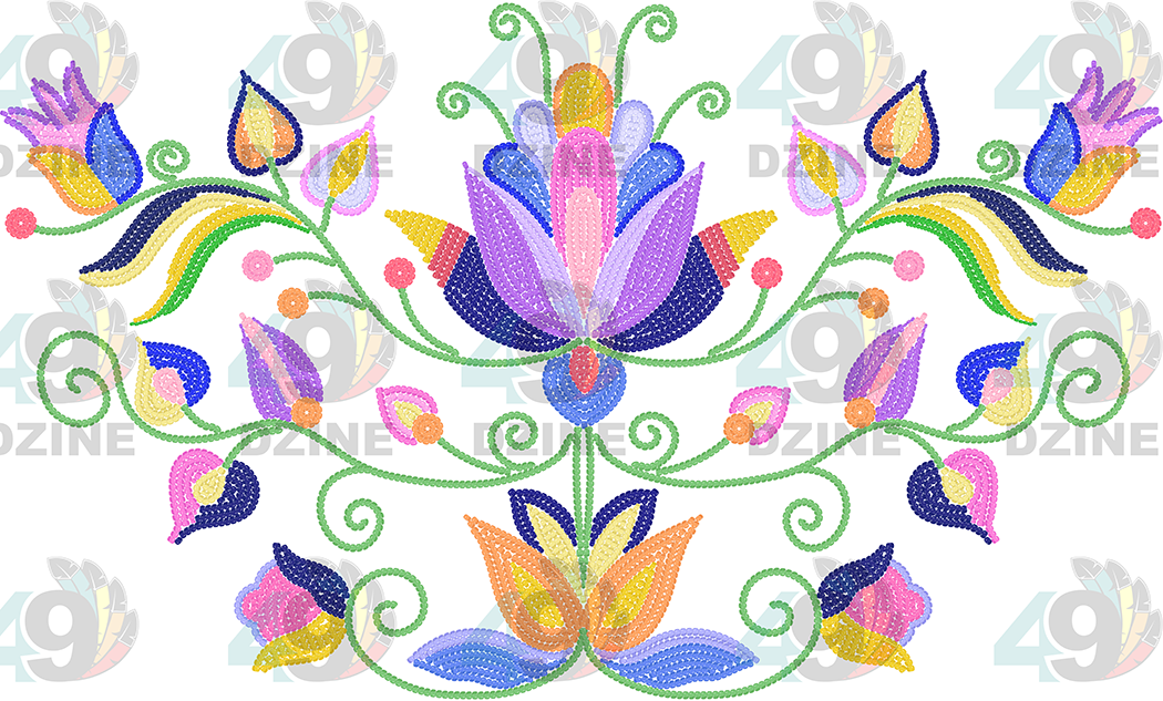 Floral Transfer - Ember Blossom Trail Beaded Simulation Various Sizes