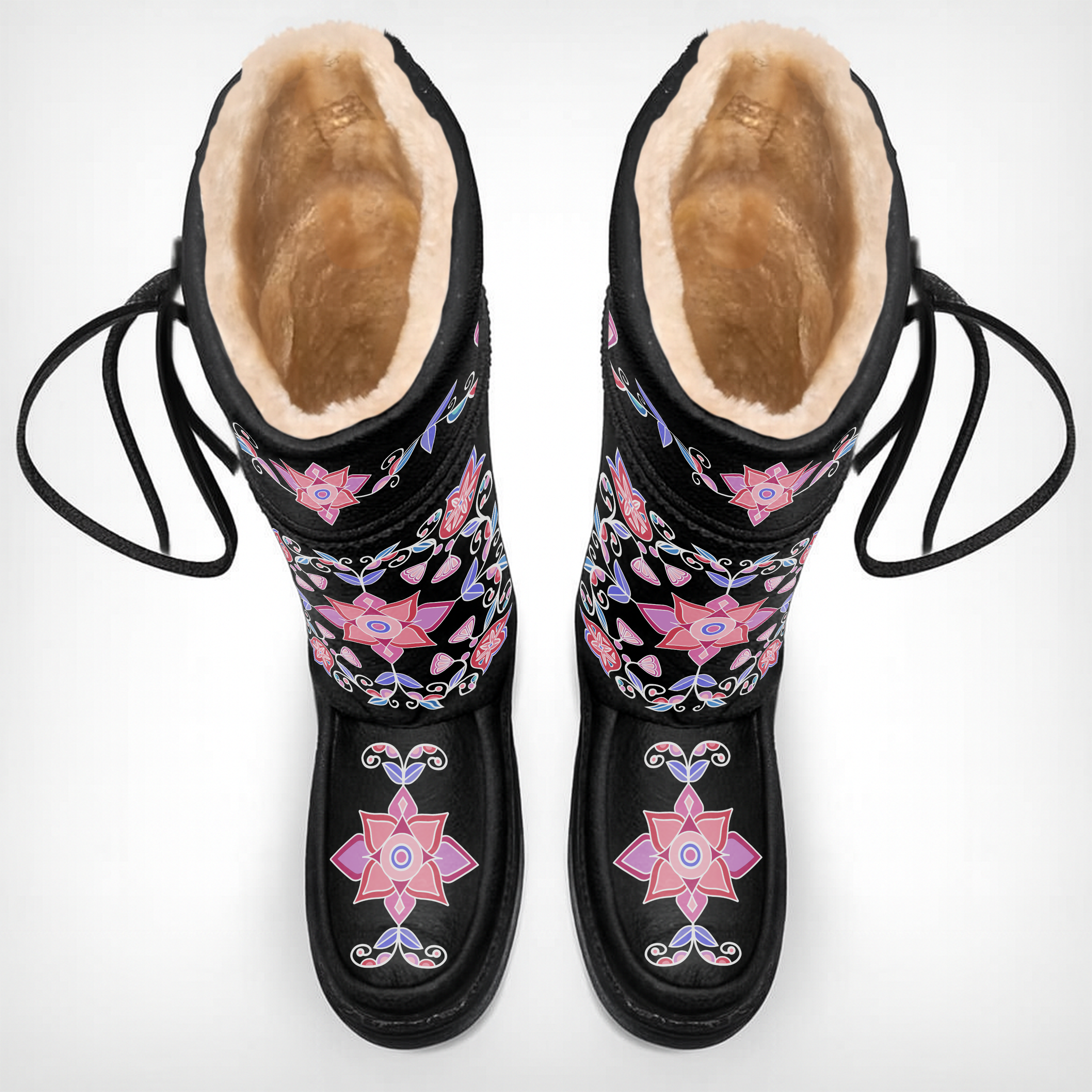 Frost Flower Circle Black Real Leather MocLux Tall