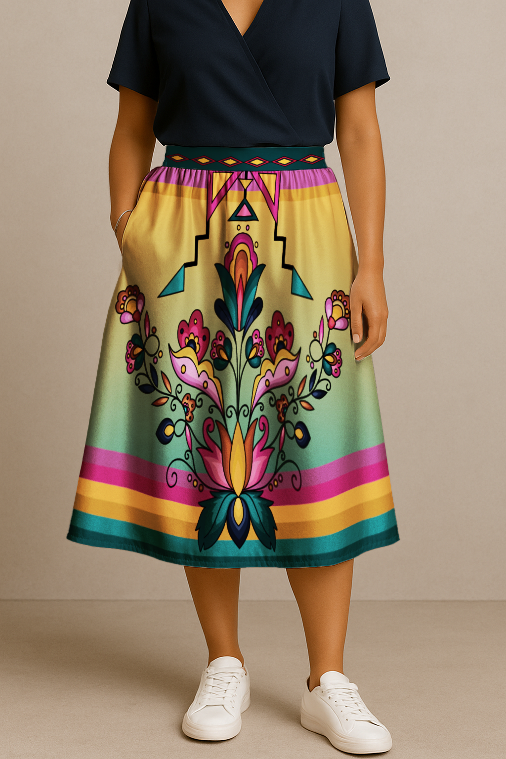 Copper Prairie Petals V1 Midi Skirt