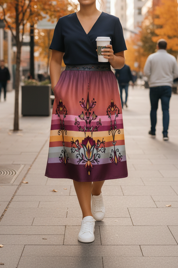Crimson Drift Petals Midi Skirt