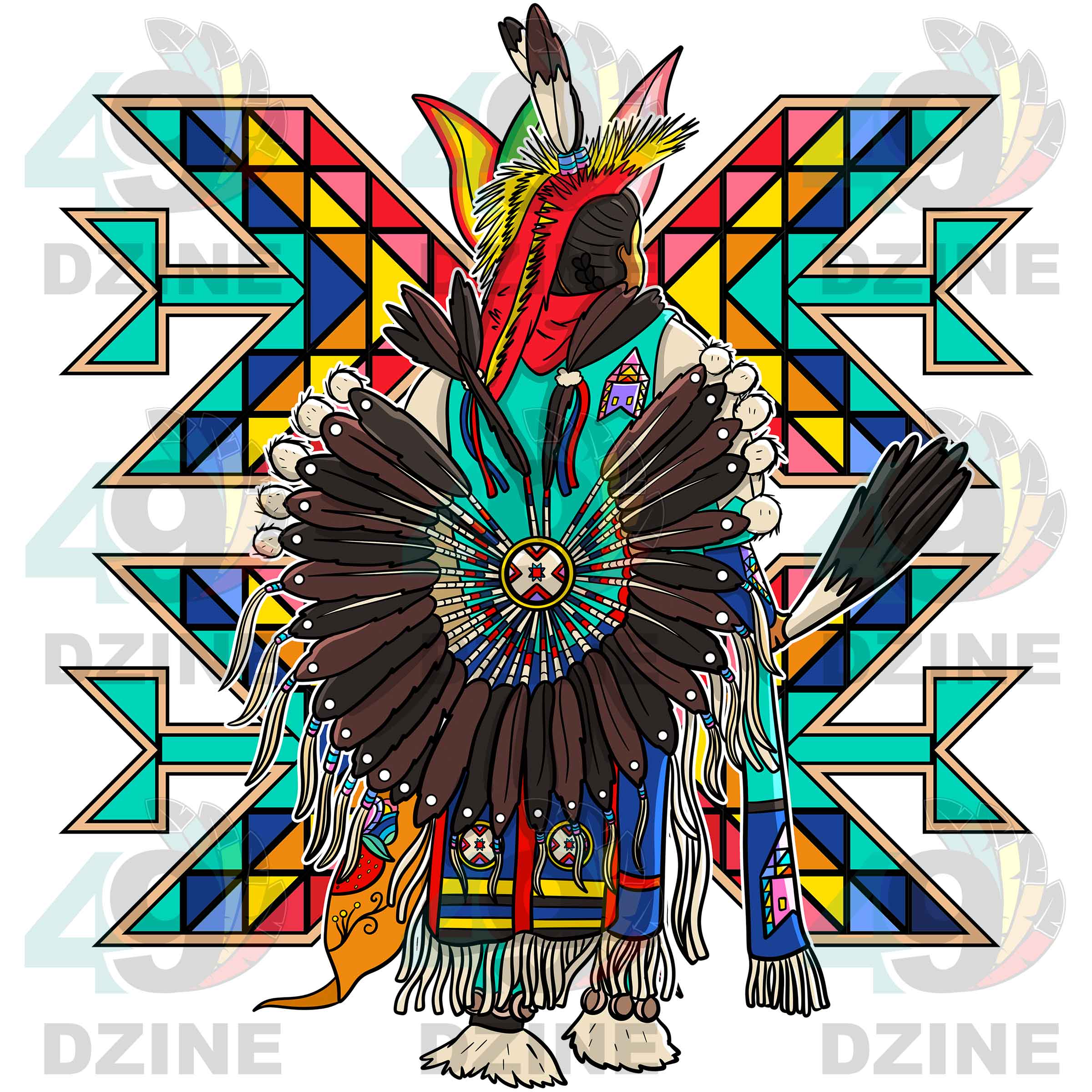 Fancy Dancer 16 with Geometric Design Transfer (Various Sizes)