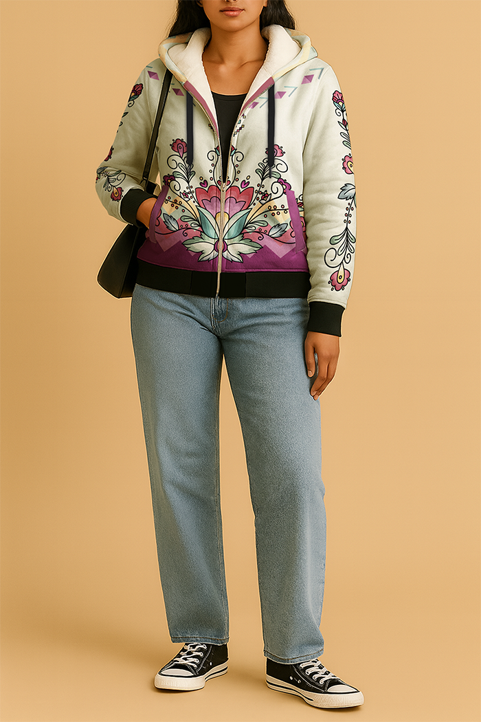 Sunset Berry Bloom Women's Sherpa Hoodie