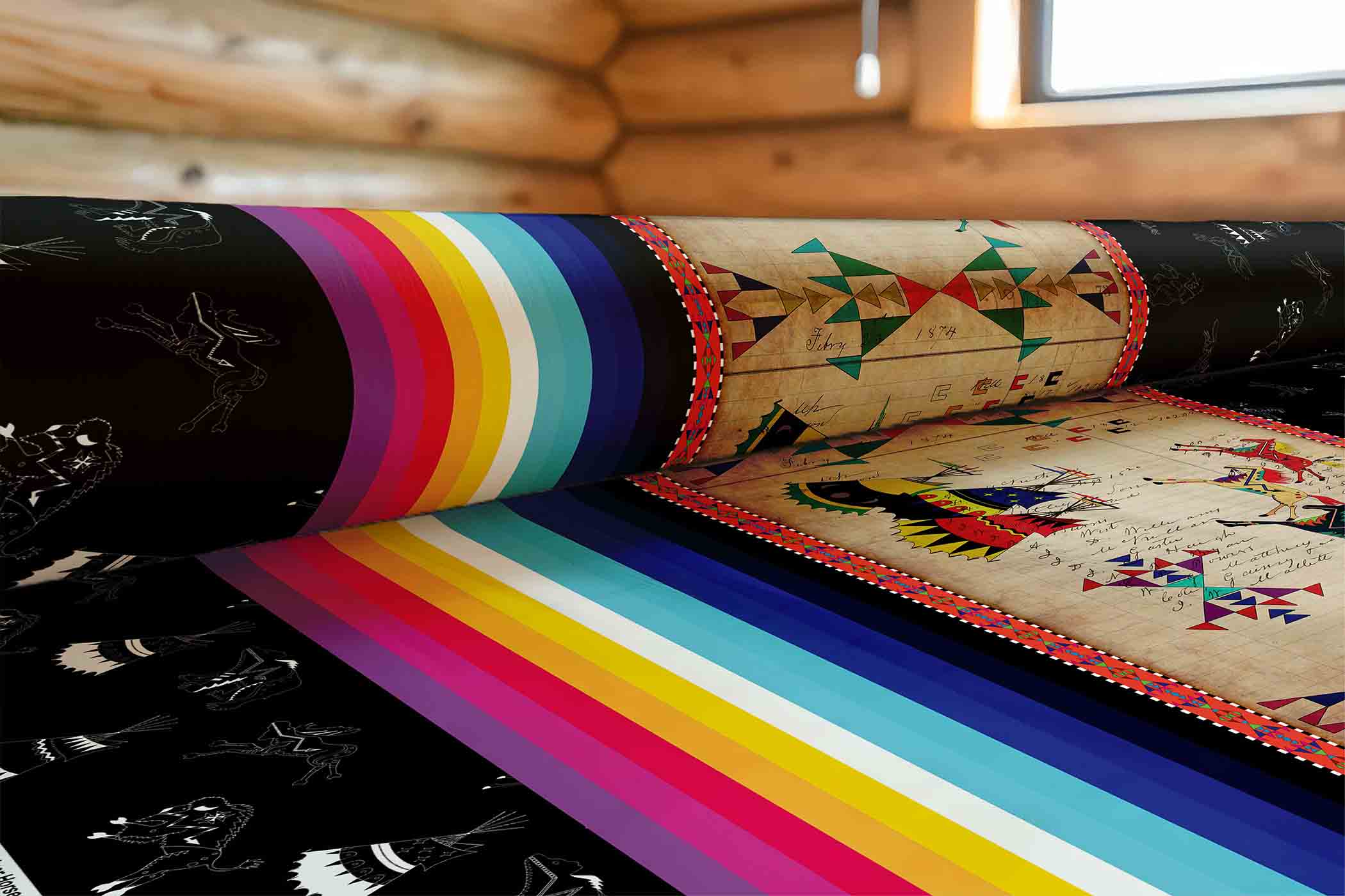 Ledger Horses Running Black Sky Cotton Poplin