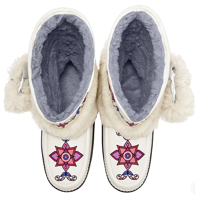 Frost Flower Circle Real Leather MocLux Calf with Fur