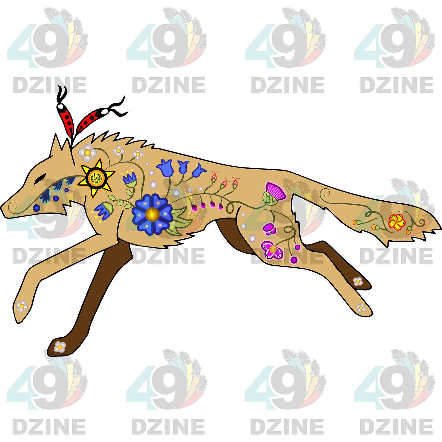 Floral Wolf Tan UV Sticker