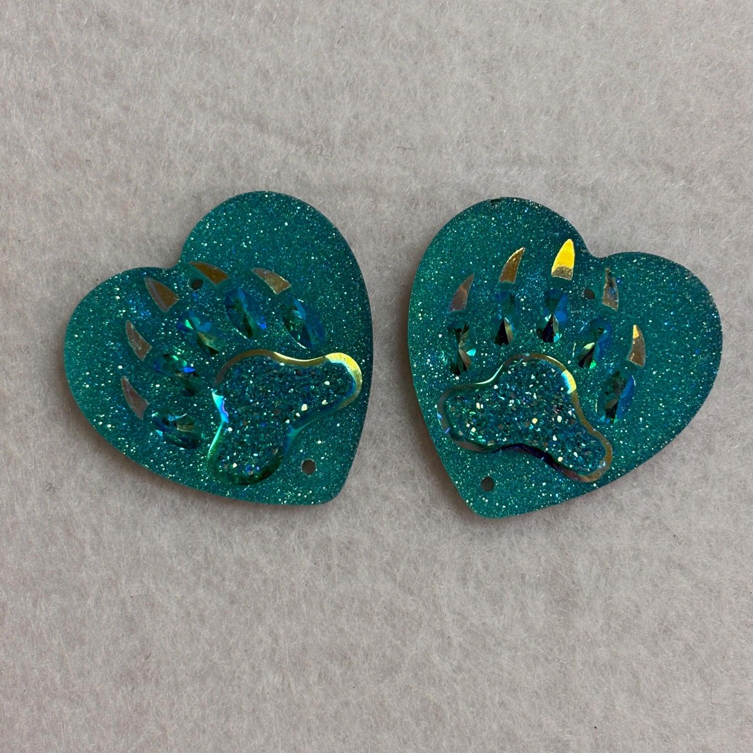 Heart Bear Claw Cabochons Set of 2